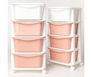 SPRINGOS Étagère en plastique avec 4 tiroirs sur roulettes pour jouets et accessoires, organisateur mobile pour chambre d'enfants et salle de bain