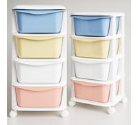 SPRINGOS Étagère en plastique avec 4 tiroirs sur roulettes pour jouets organisateur pour chambre d'enfant salle de bain 20 kg charge multicolore