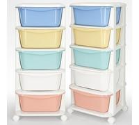 SPRINGOS Étagère en plastique avec 5 tiroirs sur roulettes pour jouets et accessoires, organisateur pour chambre d'enfant, salle de bain, charge maximale : 25 kg