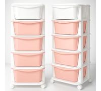 SPRINGOS Étagère en plastique sur roulettes avec 5 tiroirs, organiseur pour jouets et chambre d'enfant, couleurs pastel, sûre et pratique