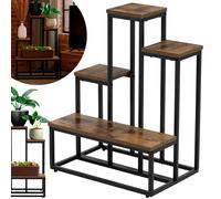 SPRINGOS Étagère sur pied à 4 niveaux en métal et bois - Noir et marron - Design industriel - Étagère de salon moderne pour petits espaces