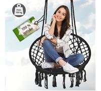 Springos® Fauteuil Suspendu Avec Franges ¿ Balancelle De Jardin Au Design Macramé - Noir Multicolore