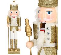 SPRINGOS Figurine casse-noisette en bois - Hauteur : 38 cm - Avec longue barbe et paillettes - Décoration de Noël