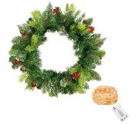 SPRINGOS Guirlande de Noël Sapin Artificiel 100 cm avec Guirlande Lumineuse 50 LED Blanc Chaud