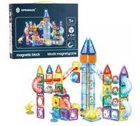 SPRINGOS Jeu de 134 jouets de construction magnétiques avec suspension en spirale, boules LED, toboggans, courbes et modules lumineux, certifiés CE, kit d'apprentissage créatif pour modèles 3D