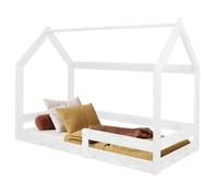 Springos® Lit Pour Enfant En Forme De Maison Avec Sommier, Toit Et Barrière Antichute 80 X 160 Cm, Bois De Pin Multicolore