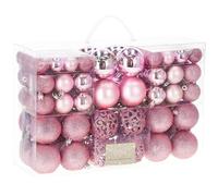 SPRINGOS - Lot de 100 boules de Noël - Diamètre 6, 4 et 3 cm - Roses - Incassables - Paillettes - Mats - Décoration de Noël