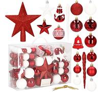 SPRINGOS Lot de 104 boules de Noël avec pointe en étoile Ornements Rouge Blanc Bonhomme de neige Décoration de sapin de Noël Noël Sapin