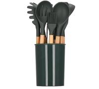 SPRINGOS Lot de 12 ustensiles de cuisine Équipement de base pour la cuisine en bambou et silicone (graphite).