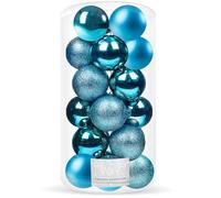 SPRINGOS Lot de 20 boules de Noël - Diamètre : 4 cm - Turquoise/bleu - Incassable - Paillettes - Mat - Décoration de Noël - Sapin de Noël