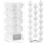 SPRINGOS Lot de 20 boules de Noël - Incassables - Paillettes - Mat - Brillantes - Décoration de Noël - Blanc