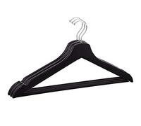 SPRINGOS Lot de 3 cintres en bois - 43 cm - Noir - Collection - Crochets rotatifs - Encoches pour jupes - Barre de pantalon - Cintre pour chemises (noir)
