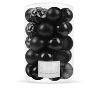 SPRINGOS Lot de 30 boules de Noël en plastique - Diamètre : 8 cm - Noir - Décoration pour Noël, fête, mariage