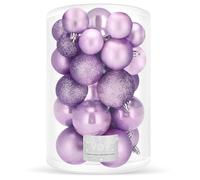 SPRINGOS Lot de 30 boules de Noël incassables, à paillettes, mates et brillantes, décoration de Noël (violet délicat)