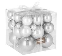 SPRINGOS Lot de 37 boules d’arbre de Noël, diamètres : 3, 5, 6, 7 et 8 cm, incassables, pour décoration, décoration de sapin, gris perle