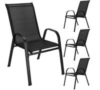 SPRINGOS Lot de 4 chaises de jardin, empilables, noires, pour terrasse, balcon, extérieur, avec assise en textilène et structure en acier, résistantes aux intempéries, jardin, balcon, terrasse