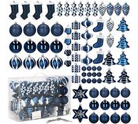 Springos - Lot de 77 boules de Noël en plastique - 21 designs variés - Décoration de sapin de Noël - Bleu foncé
