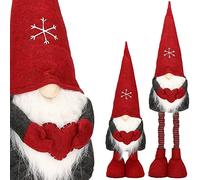 SPRINGOS Lutin, nain de Noël, gnome, hauteur réglable de 50 à 80 cm, figurine décorative avec cœur rouge, jambes télescopiques, bonnet en feutre avec flocon de neige, pour Noël et Saint-Valentin