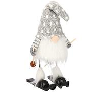 SPRINGOS Nain animé avec ski, lutin gnome, croquis, skieur, décoration de Noël, 15 x 34 cm, bâtons de Noël et skis