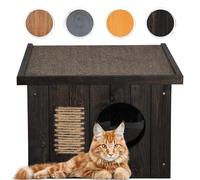 SPRINGOS Niche pour chat en bois d'extérieur - 49,5 x 58 x 36 cm - Maison en bois - Grattoir pour chat - Porte avec lamelles - Toit plat - Résistant aux intempéries - Murs isolés - Résistant à l'hiver