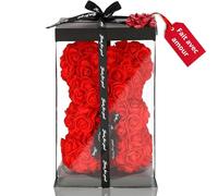 SPRINGOS Ours en Peluche en Roses Ours en Roses dans Une boîte Cadeau avec Un Ruban Figure Florale Artificielle Hauteur 25 cm Cadeau Unique