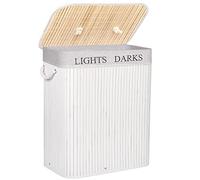 SPRINGOS - Panier à linge en bambou avec poignées - 100 l - 2 compartiments - Pliable - Pour buanderie, salle de bain