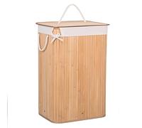 Springos Panier à linge sale, en bambou, avec couvercle, 72 l, 1 compartiment, doté d’un sac collecteur amovible, idéal pour le rangement, couleur : naturel