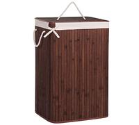 Springos Panier à linge sale, en bambou, avec couvercle, 72 l, 1 compartiment, doté d’un sac collecteur amovible, idéal pour le rangement, marron foncé