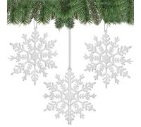 SPRINGOS Pendentifs de Sapin de Noël, Flocons de Neige, 12 cm, incassables, avec Paillettes (Blanc 3 pcs.)