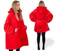 SPRINGOS Plaid à enfiler avec capuche - Sweatshirt à manches et poches - Hoodie Oversize, rouge, M taille courte