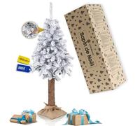 Springos Sapin de Noël Artificiel avec Neige sur Tronc Naturel, 180 cm, réaliste, avec Housse en Jute et Support Stable, pour décoration de Salon