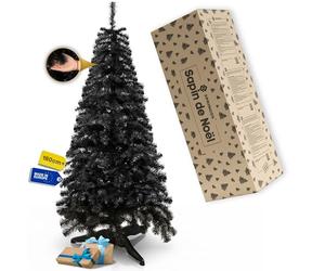 Springos Sapin de Noël artificiel de qualité supérieure - 180 cm - Noir - Dense et réaliste - Avec support stable et carton - Pour décoration de Noël festive