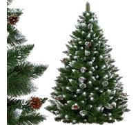 SPRINGOS Sapin de Noël Artificiel Premium 150 cm pin diamanté avec Neige Artificielle et Vrais cônes Aspect Hivernal