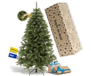 SPRINGOS Sapin de Noël en épicéa du Caucase 180 cm artificiel fabriqué en UE Support en plastique, Vertes