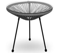 SPRINGOS Table d'appoint de jardin avec plateau en verre PE rotin 50 x 49 cm, GF0091