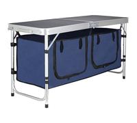 SPRINGOS Table de camping pliable - 120 x 47 cm - Plateau de table en MDF - Réglable en hauteur - 3 niveaux - Organiseur à 2 compartiments - Portable - Pliable - Antidérapant - Pour extérieur, jardin