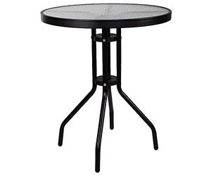SPRINGOS Table Métal Ronde 60 cm avec Plateau en Verre - Table de Jardin, Balcon et Terrasse, Design Moderne et Résistant aux Intempéries