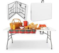 SPRINGOS® Table Pliante 180x74x74 - Rectangulaire Blanc Clair - Table de Camping Pliante 6 Personnes Grand Largeur (74cm) - Table Pliante Exterieur en HDPE épais de 4cm - Table de Jardin Pied