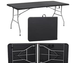 SPRINGOS Table Pliante 180x75 cm, de Jardin Stable pour 6 Personnes, de Banquet en Plastique HDPE & Métal, Camping & Pique-Nique