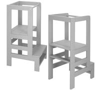 SPRINGOS Tour d'apprentissage - Ustensiles de cuisine pour les tout-petits - En bois massif - Avec plateforme à 3 niveaux - Hauteur réglable - Pour cuisine, salle de bain - À monter soi-même -