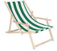 SPRINGOS Chaise Longue en Bois de hêtre Chaise Longue de Jardin avec accoudoirs Chaise Longue de Plage Rayures Blanc/vert