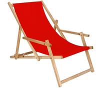 Springos® Transat De Jardin Chaise Longue Pliante En Bois Imprégné Avec Accoudoirs - Rouge Multicolore