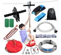 SPRINGOS Tyrolienne Enfant 30m Acier Inoxydable - Kit Zipline avec Siège, Chariot, Frein Ressort, Mousquetons - Charge 120 kg - Jeu Plein Air Jardin