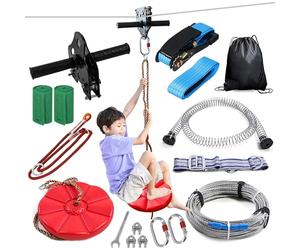 SPRINGOS Tyrolienne Enfant 30m Acier Inoxydable - Kit Zipline avec Siège, Chariot, Frein Ressort, Mousquetons - Charge 120 kg - Jeu Plein Air Jardin
