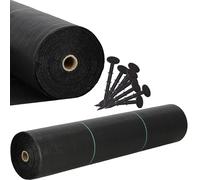SPRINGOS Unkrautvlies Gartenvlies 1,1 x 50 m 90 g/m² avec 50 Ancrages de Sol - Vlies de Protection Contre les Mauvaises Herbes, Résistant aux UV et Perméable à l’Eau pour Jardin, Terrasse & Massifs