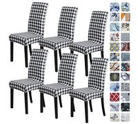 SPRINGRICO Lot de 6 housses de chaise de salle à manger extensibles en élasthanne pour chaises de cuisine Parsons à carreaux de buffle noir et blanc (lot de 6, buffle noir et l)