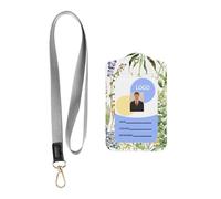 Springtime Herb Garden - Porte-carte d'identité professionnel en cuir synthétique imprimé avec lanière - Fenêtre transparente imperméable pour le personnel de bureau, hôpital.