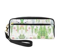 Springtime Herb Garden Print Leather Small Makeup Bag - Réutilisable Cosmétique Accessoires Organisateur, Voyage Trousse de Toilette, Noir , Taille unique