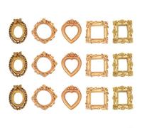 Springwillfly Assortiment de 15 cadres vintage en résine dorée avec cinq variantes de formes pour présentoir photo, décoration d'intérieur de maison de poupée et projets artisanaux