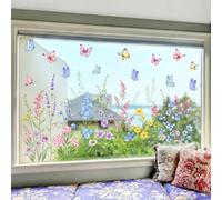 Springwillfly Autocollant statique amovible en PVC pour fenêtre avec fleurs et papillons colorés (D16101-30 x 90 cm)